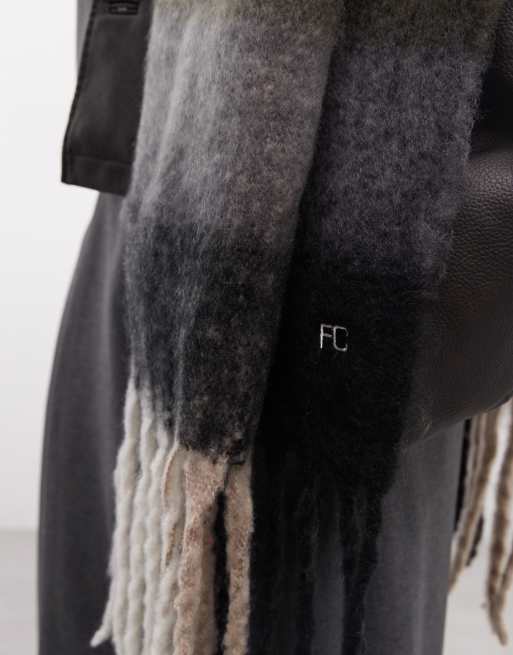 French Connection fluffy check scarf in multi, 3 of 3