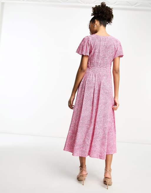 Pink button outlet down midi dress