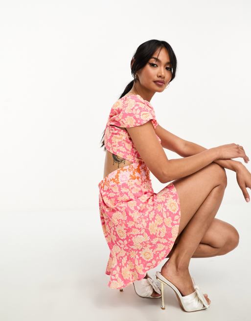 French Connection flutter sleeve romper in pink floral | ASOS