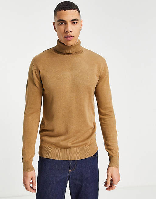 French Connection formal knitted roll neck jumper in camel