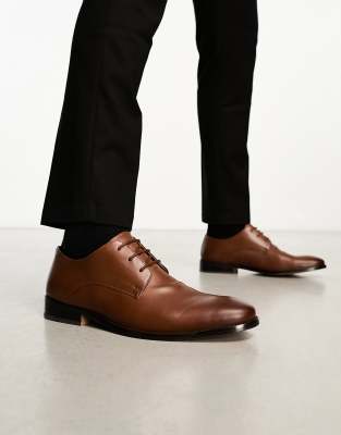 French Connection formal leather derby lace up shoes in tan-Brown