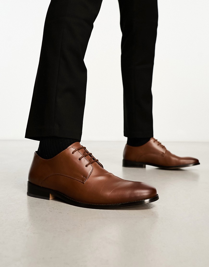 French Connection Formal Leather Derby Lace Up Shoes In Tan-brown