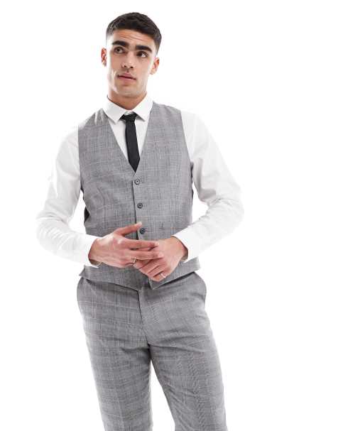 French Connection formal suit vest in gray plaid - part of a set - view 1