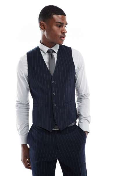 French Connection formal suit waistcoat in navy stripe (part of a set) - view 1