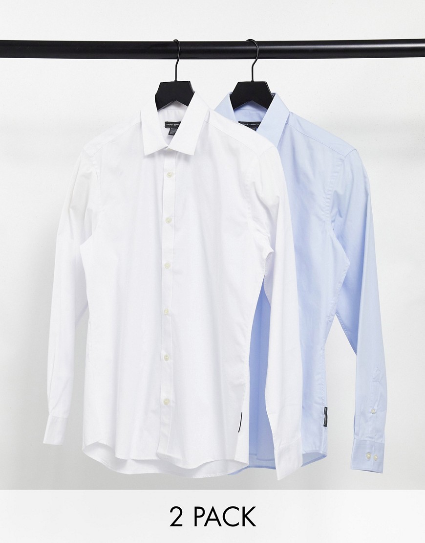 French Connection – Formella skjortor med smal passform i 2-pack-Blå