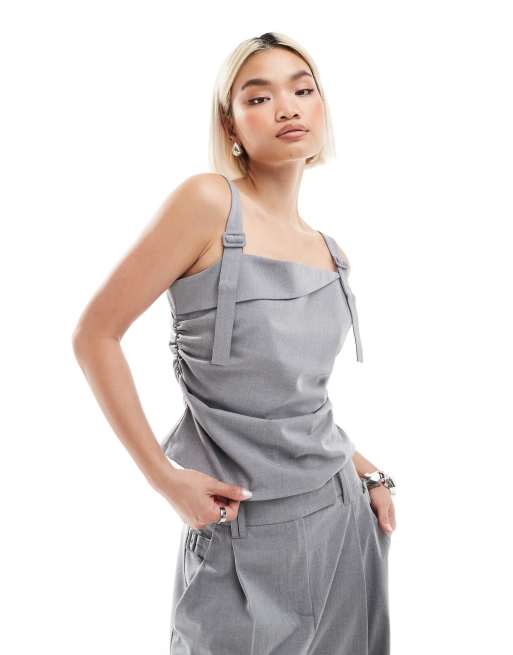 French Connection Franklin asymmetric tailored cami in gray - part of a set