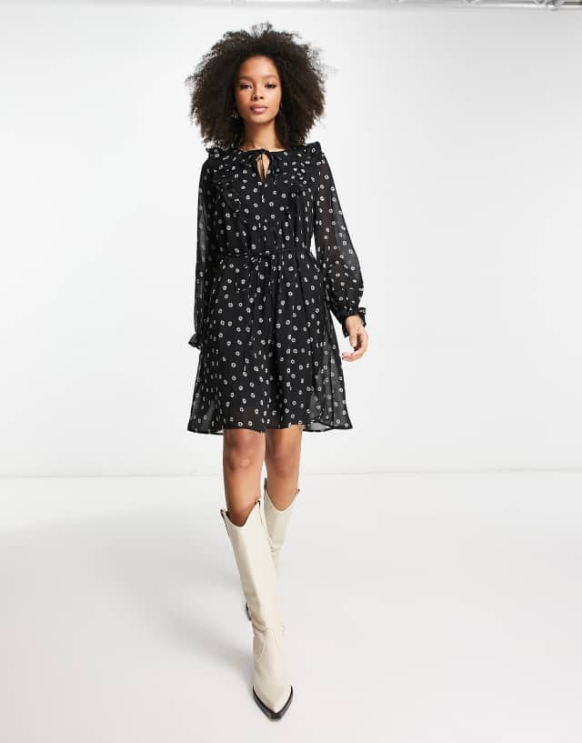 French Connection frill front mini dress in black