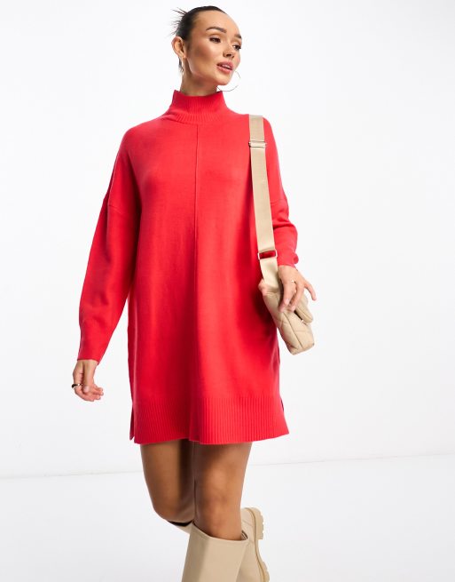 Red roll store neck dress