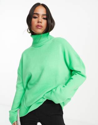 French Connection front seam roll neck jumper in green