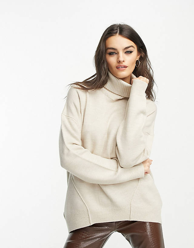 French Connection - front seam roll neck jumper in oatmeal