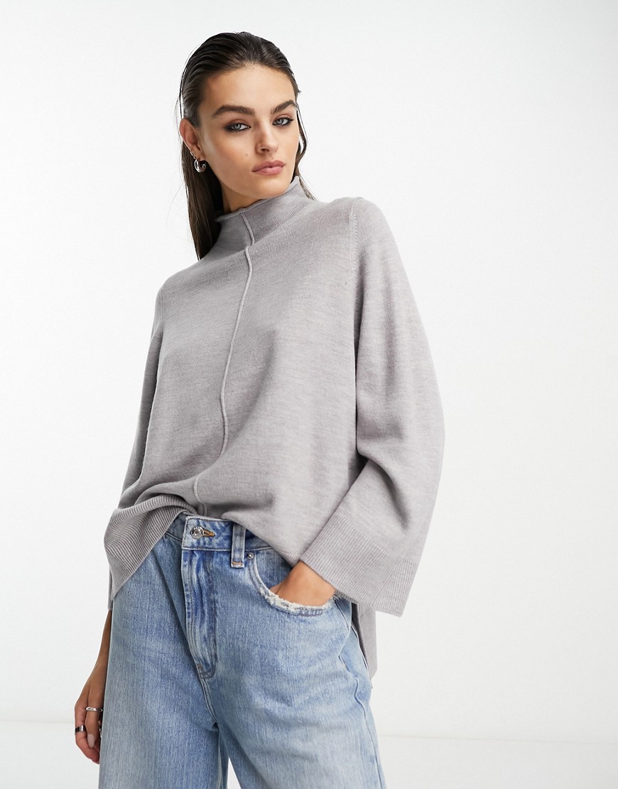 French Connection Front Seam Wide Sleeve Jumper In Grey