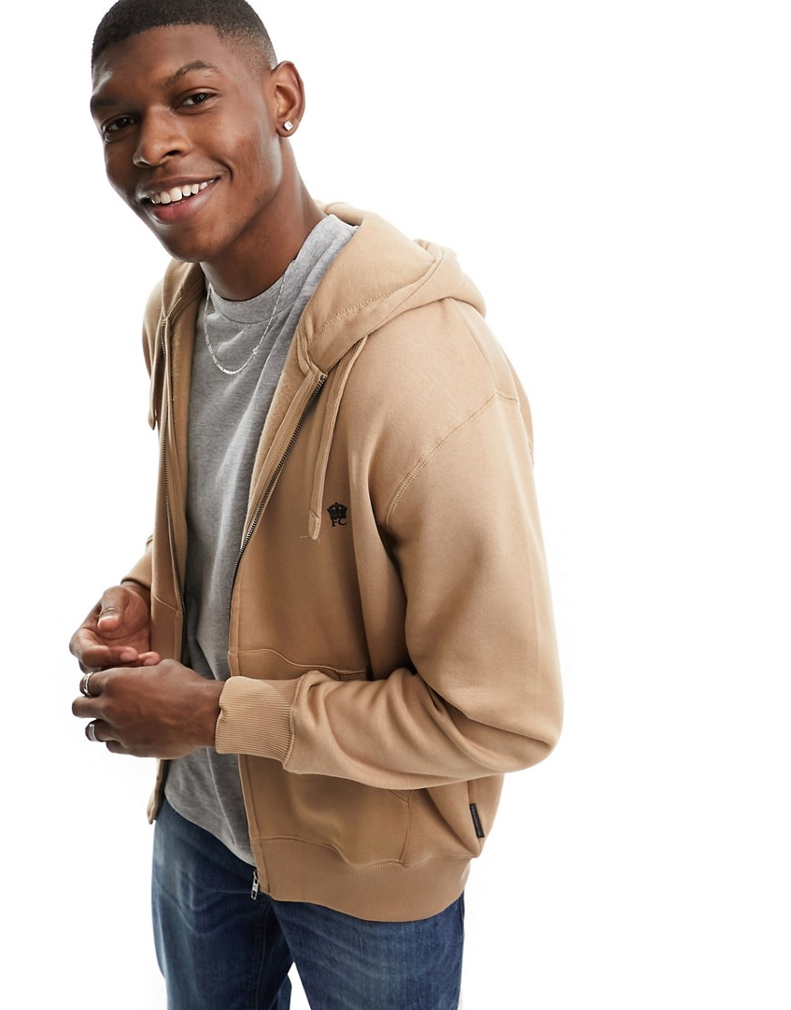 French Connection full zip hoodie in camel-Neutral
