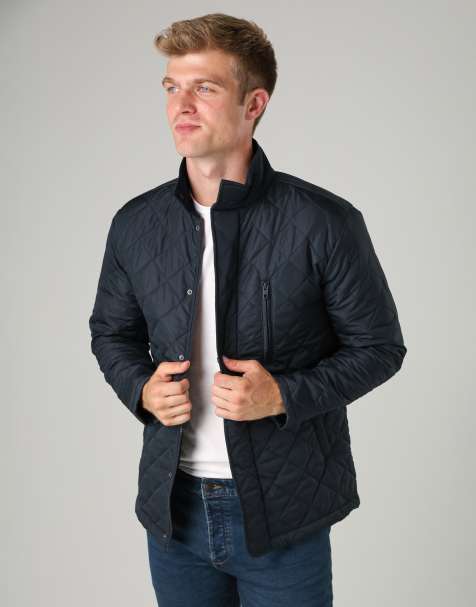 French Connection Funnel neck diamond quilted jacket in navy - view 1