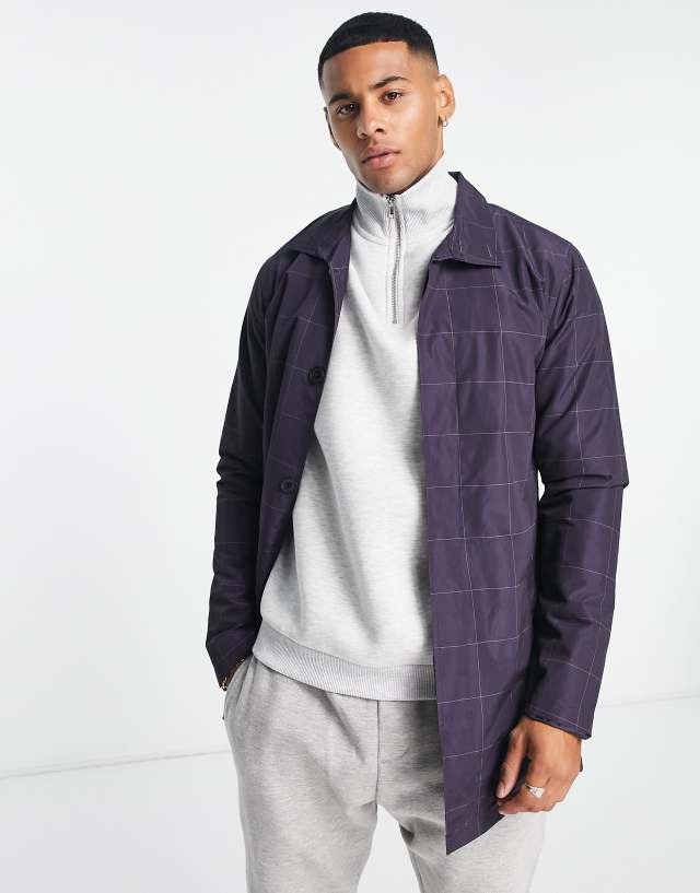 French Connection - funnel neck waterproof jacket in navy check