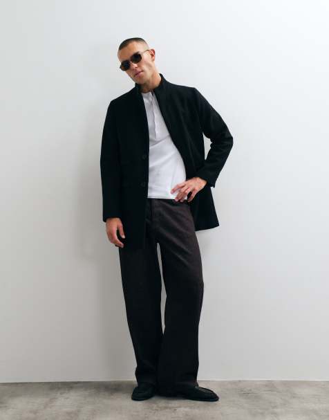 French Connection funnel neck wool mix coat in black - view 1
