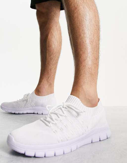 French Connection - Gebreid soksneakers in wit