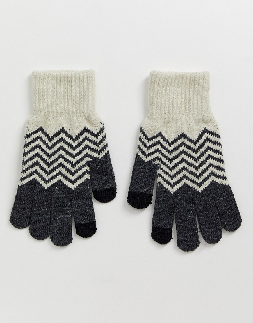French Connection - Gebreide chevron handschoenen met touchscreen vingers-Zwart