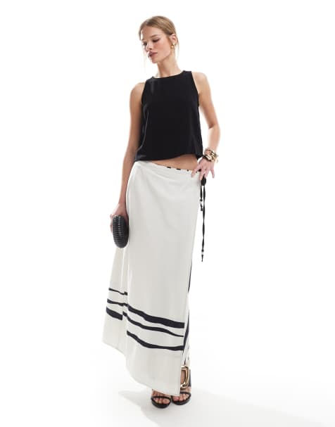 French Connection Genevive linen midi skirt in contrast mono  - view 1