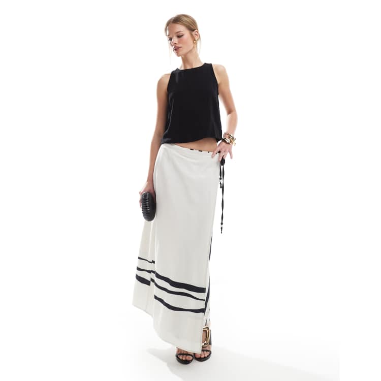 French Connection Genevive linen midi skirt in contrast mono