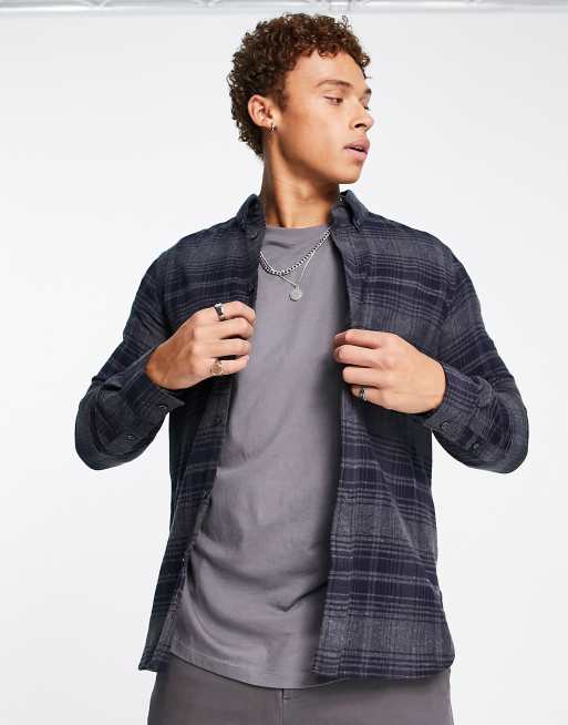 French Connection - Geruit flanellen overhemd met lange mouwen in blauw