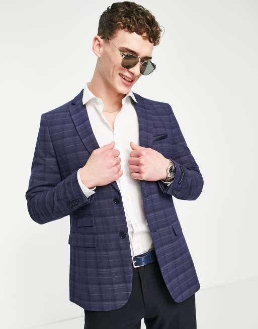 French Connection - Geruite blazer in marineblauw