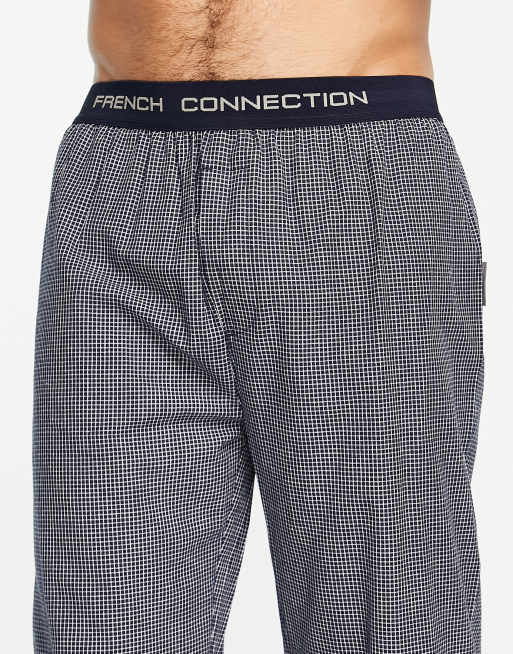 French Connection - Geruite loungebroek in marineblauw, 3 van 4