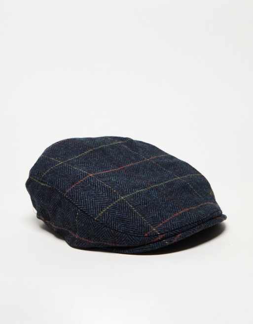 French Connection - Geruite platte pet in marineblauw