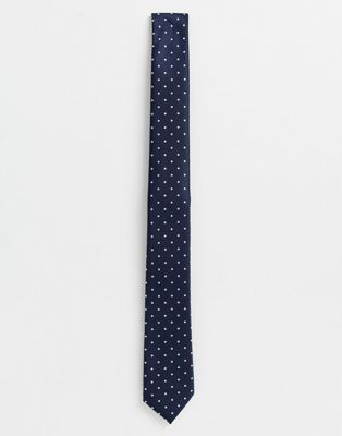 French Connection - Gestippelde stropdas-Marineblauw