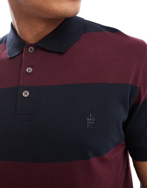 French Connection - Gestreepte polo in marineblauw en bordeauxrood, 2 van 4