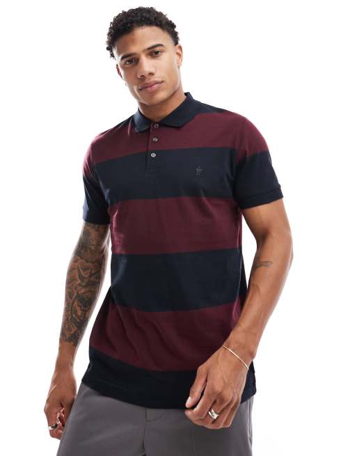 French Connection - Gestreepte polo in marineblauw en bordeauxrood, 3 van 4