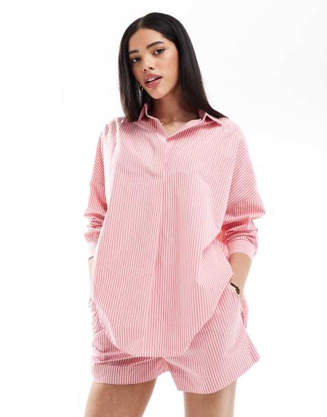 French Connection - Gestreepte shorts in roze en wit, deel van co-ord set - view 1