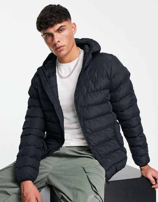 French Connection - Gewatteerd puffer jack met capuchon in marineblauw