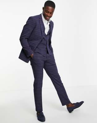 French Connection slim fit marine check suit jacket - ASOS Price Checker