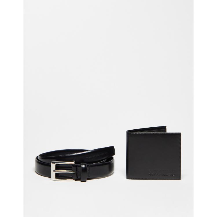 French Connection gift set wallet and belt in black