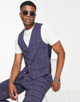 French Connection waistcoat in marine check - ASOS Price Checker