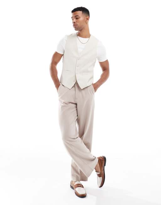 French Connection - Gilet da abito beige e bianco a righe, 2 di 5