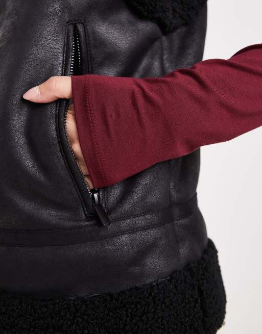 French Connection - Gilet en faux daim avec doublure en imitation peau de mouton - Noir, 2 de 4