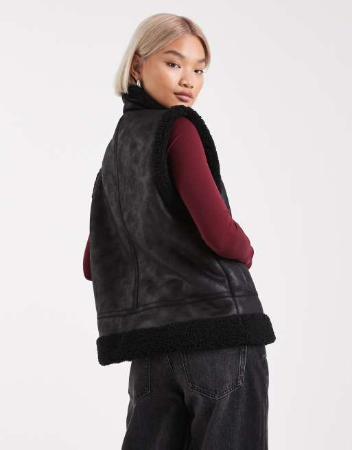 French Connection - Gilet en faux daim avec doublure en imitation peau de mouton - Noir, 4 de 4