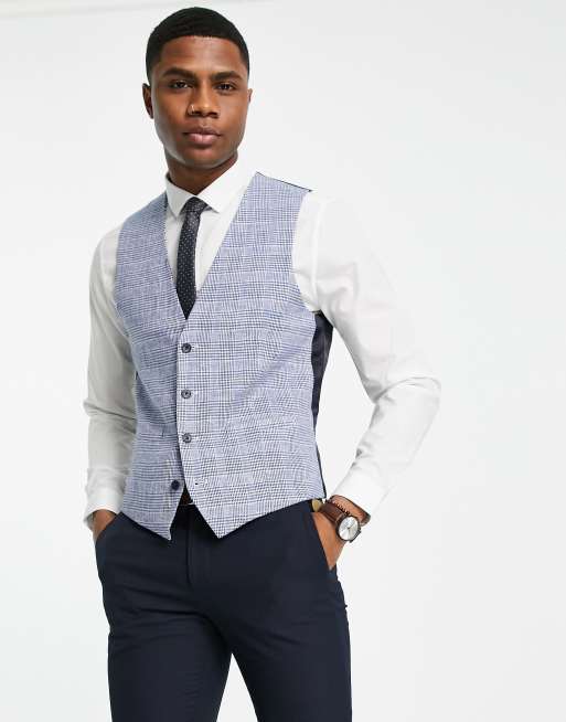 French Connection - Gilet grigio in lino a quadri