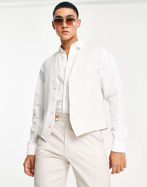 French Connection - Gilet slim da abito in lino bianco