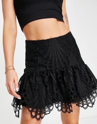 French Connection ginaz lace mix mini skirt in black