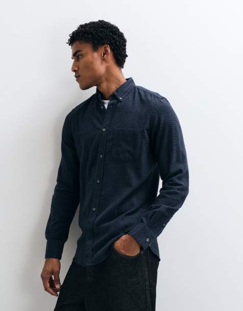 French Connection gingham check long sleeve flannel shirt in charcoal - view 1