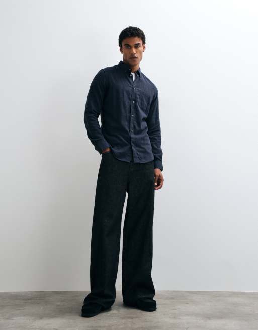 French Connection gingham check long sleeve flannel shirt in charcoal, 2 of 5
