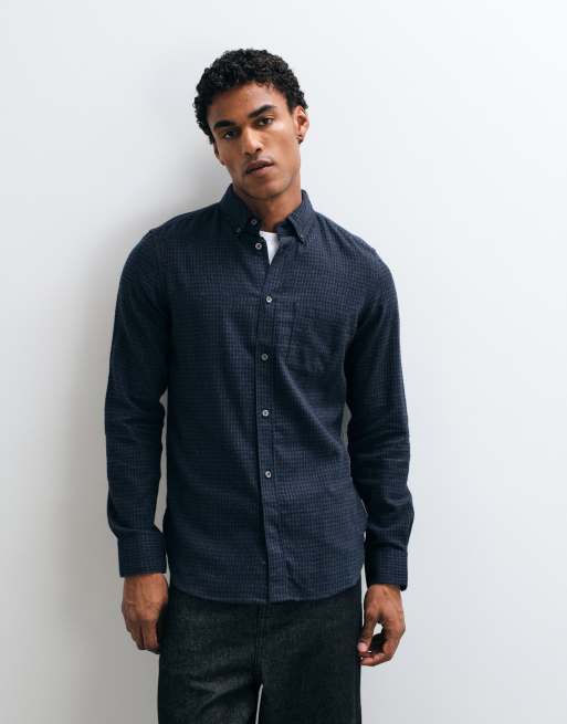 French Connection gingham check long sleeve flannel shirt in charcoal, 3 of 5