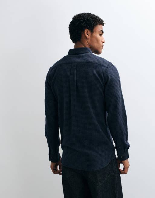 French Connection gingham check long sleeve flannel shirt in charcoal, 4 of 5
