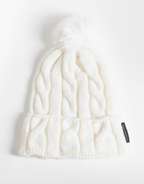 French Connection - gorro de punto de ochos con pompón en blanco - view 1