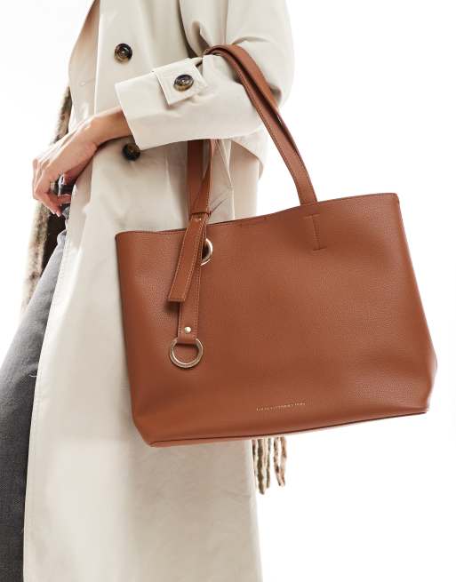 French Connection grain tote shopper bag in tan ASOS