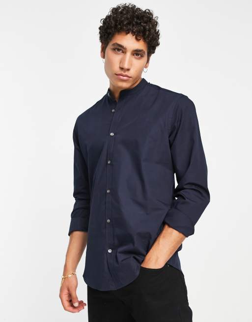 French Connection grandad collar shirt in navy