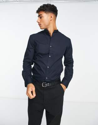 French Connection grandad collar shirt in navy