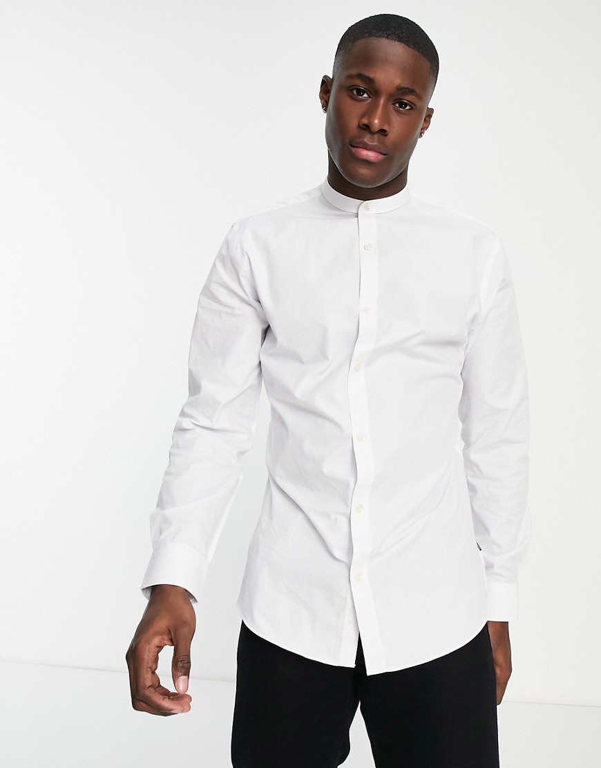 French Connection grandad collar slim fit shirt in white